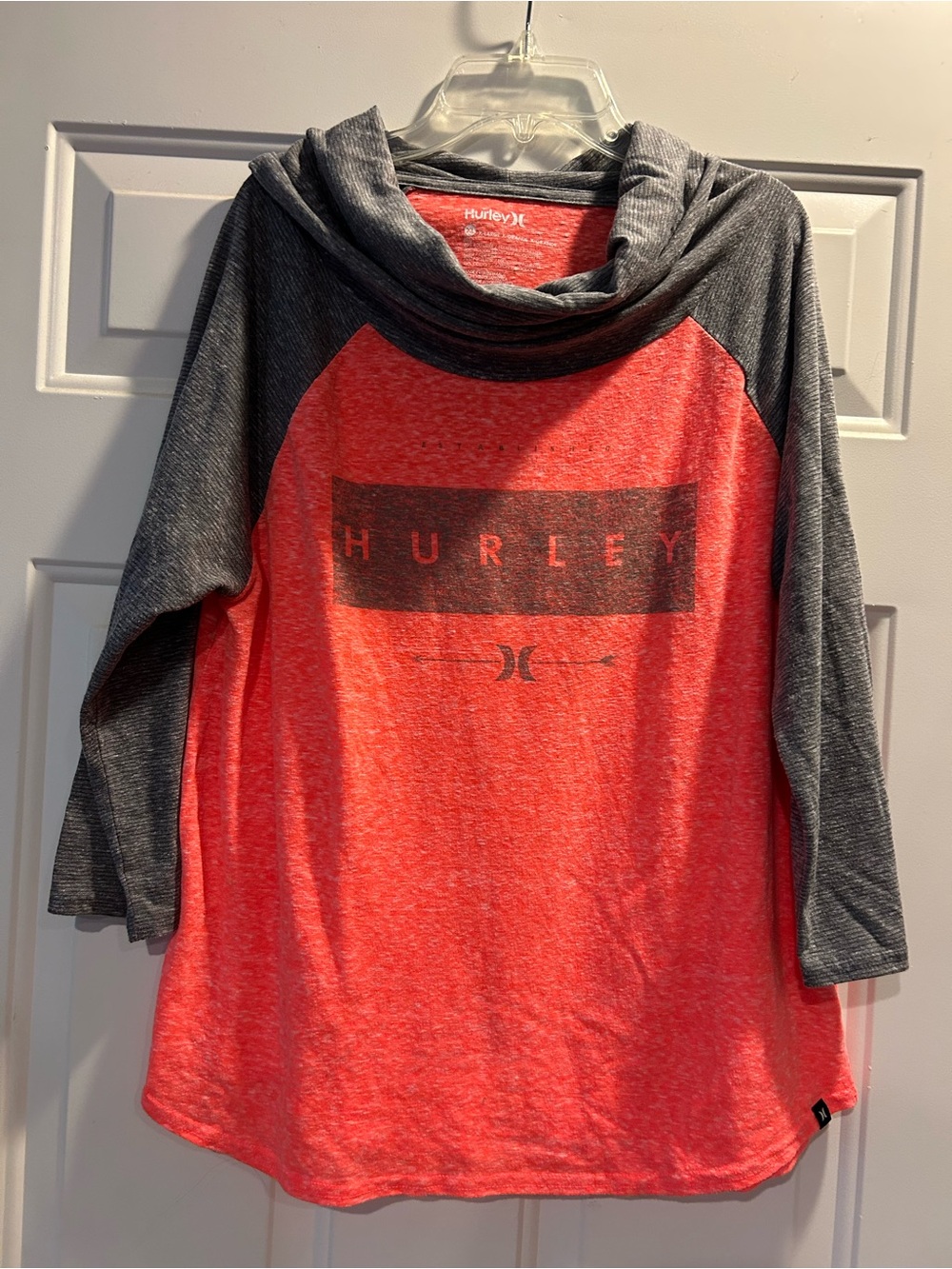 Hurley Coral & Gray Hooded Raglan Tee Size XL